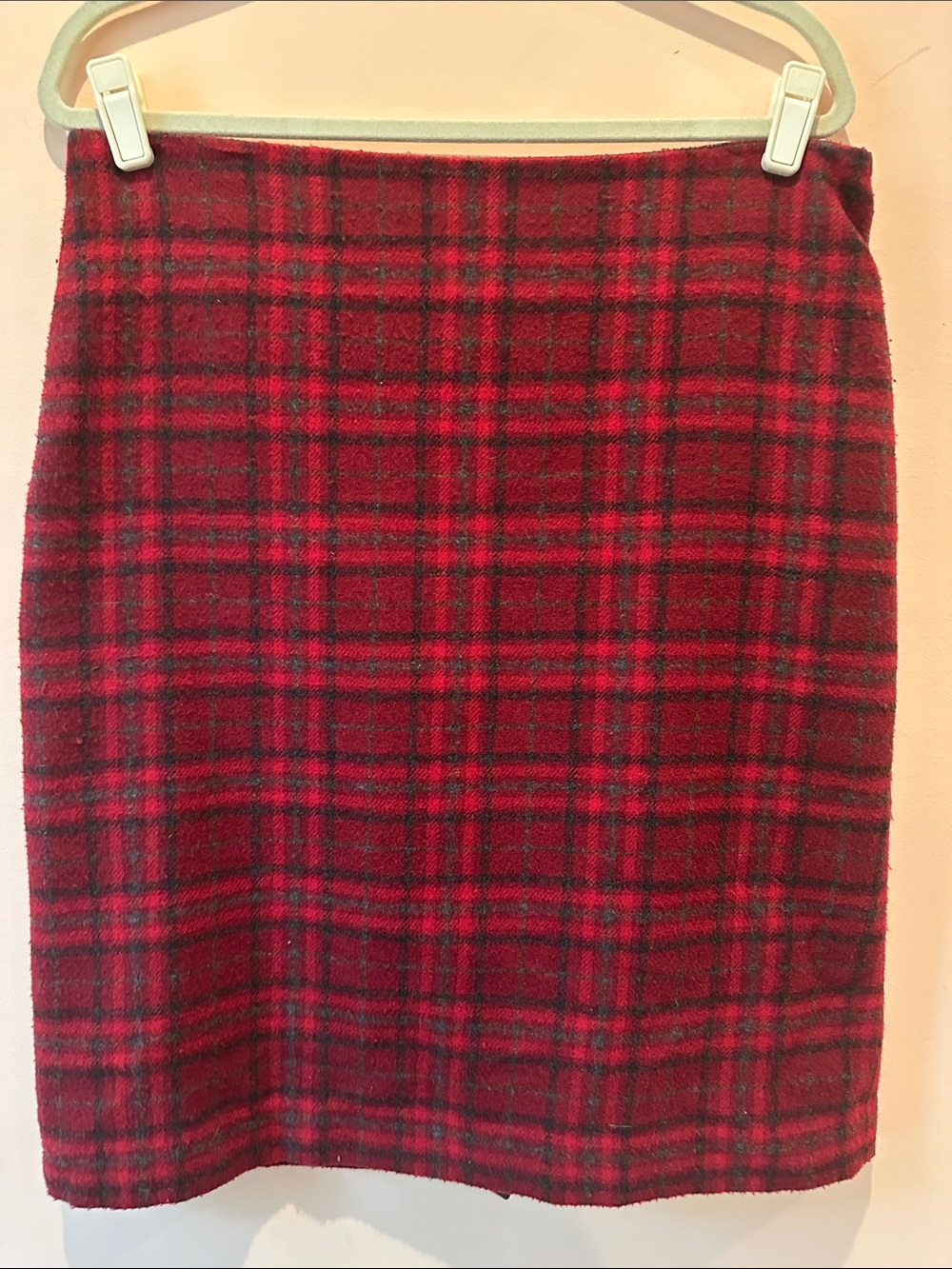 Talbots Red Black Plaid Wool Blend Pencil Skirt Size 12